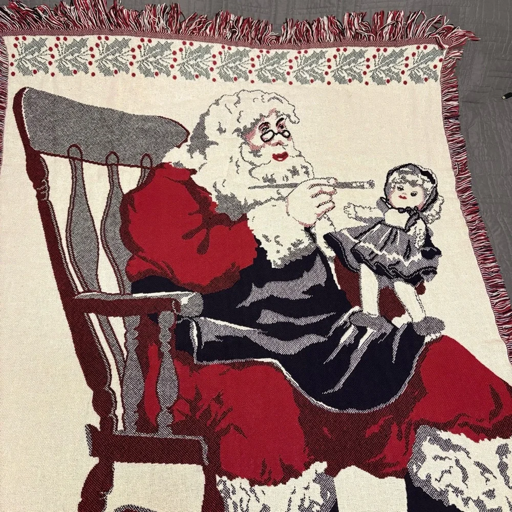 Vintage Santa Rocking Chair Toy Christmas Tapestry Throw Blanket 90s 64